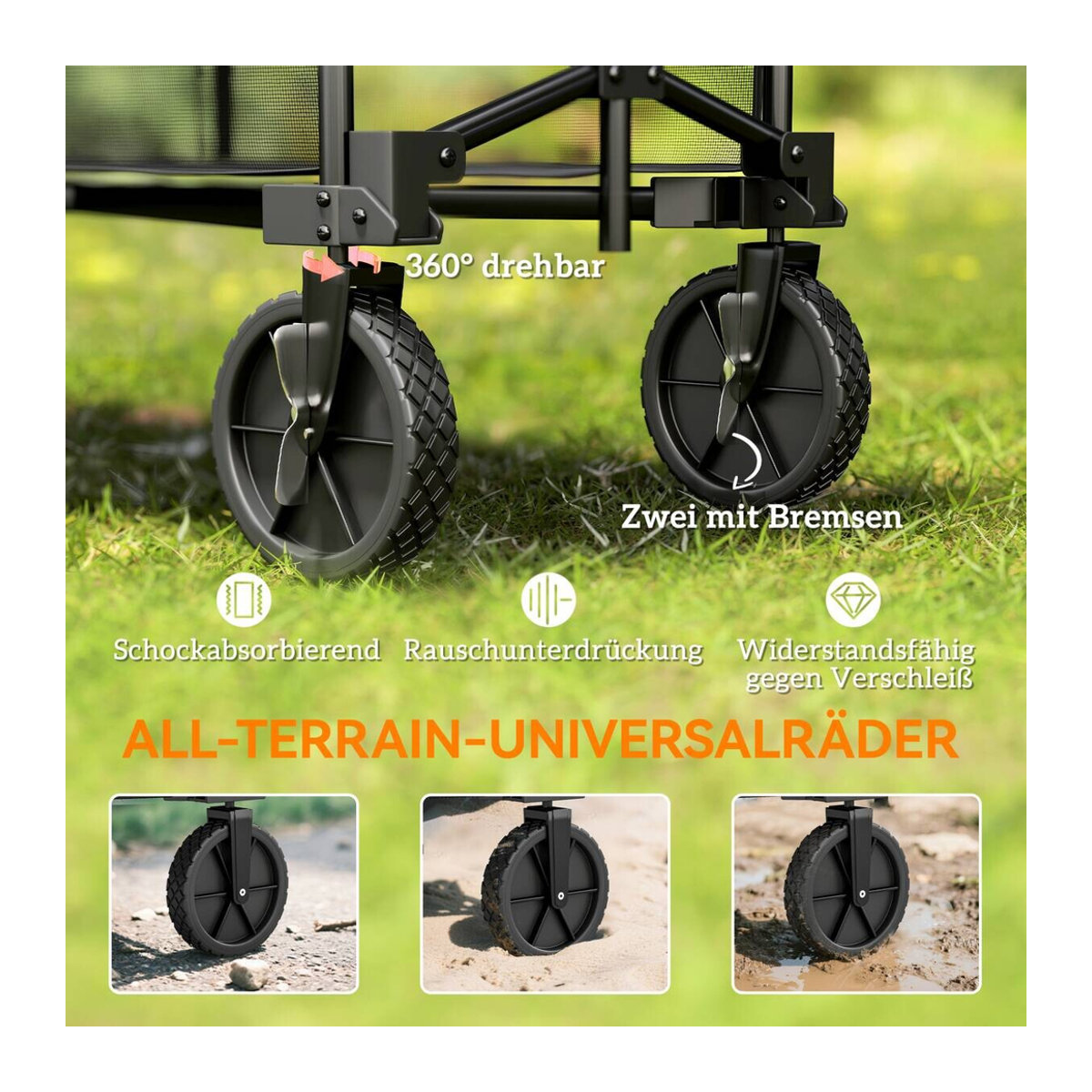 Aosom Outsunny Gartenwagen Schwarz mit Plane, klappbar, Belastbarkeit 200 kg, B/H/L: 50 x 102 x 142 cm - Bild 4