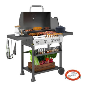 Aosom Outsunny Gasgrill aus Edelstahl mit 4+1 Brennern und Seitenbrenner in Silber