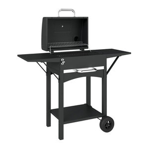 Aosom Outsunny Holzkohlegrill mit Deckel und 2 Seitentischen, BBQ Smoker Grillwagen in Schwarz, B/H/T: 110 x 101 x 46,5 cm