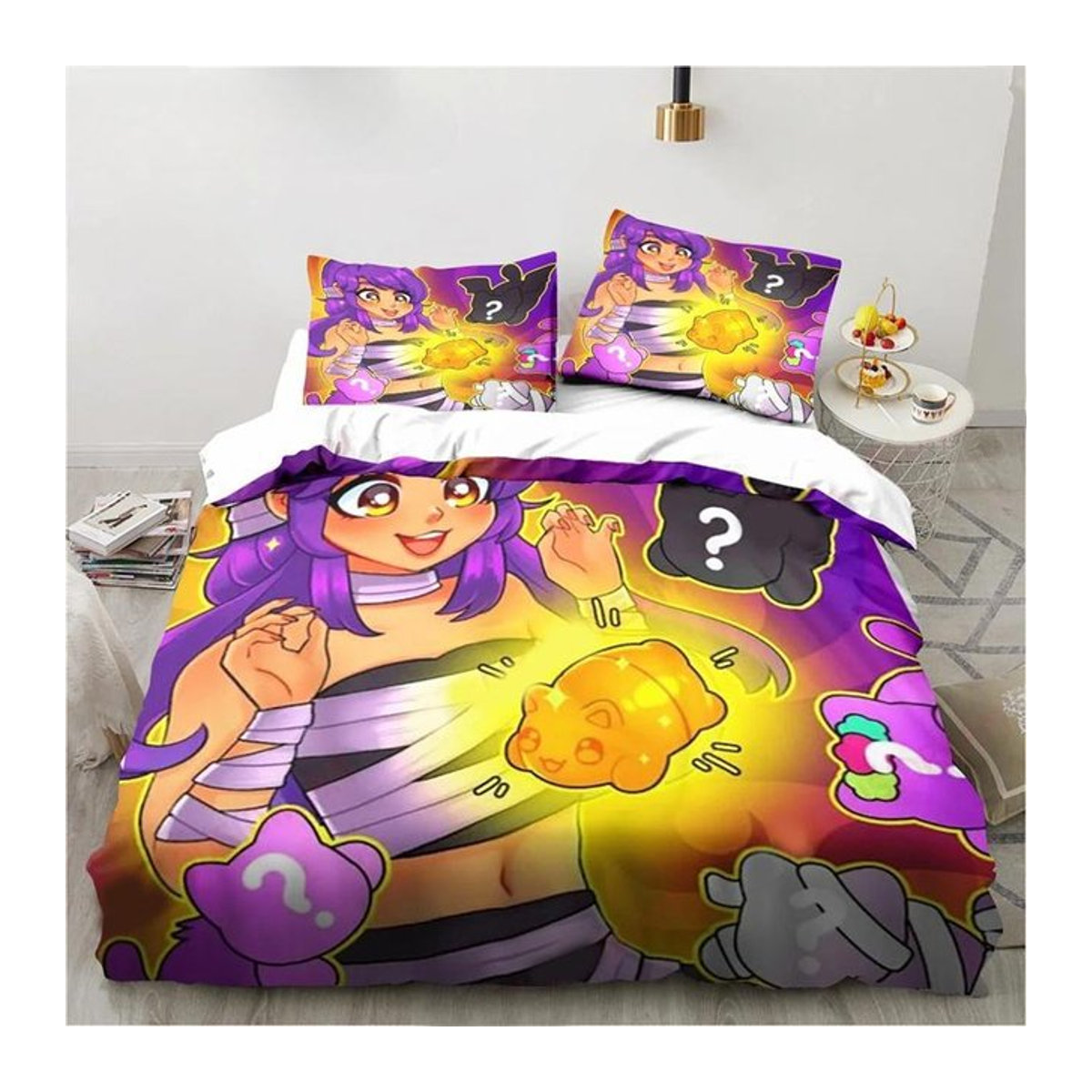 Aphmau Bettwäsche-Set mit Flügel-Cartoon-Design für Kinder, bestehend aus Bettbezug und Kissenbezug, Breite: 175 cm, Länge: 220 cm - Bild 1