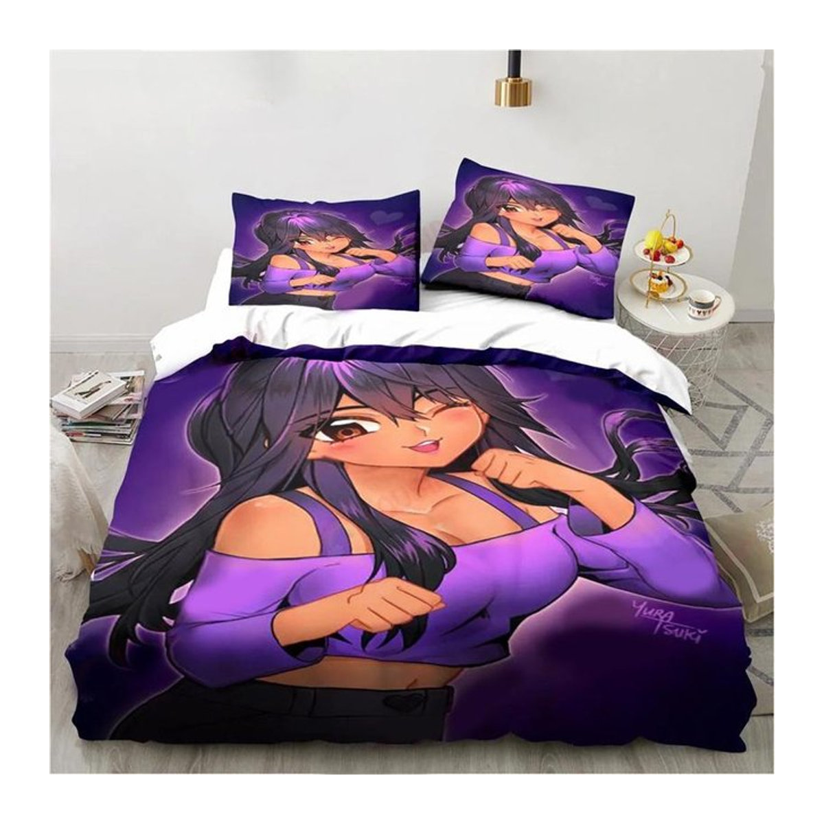Aphmau Bettwäsche-Set mit Flügeln in Lila für Kinder und Jugendliche, bestehend aus Bettbezug und Kissenbezug mit Reißverschluss, B/H: 175 x 220 cm - Bild 1