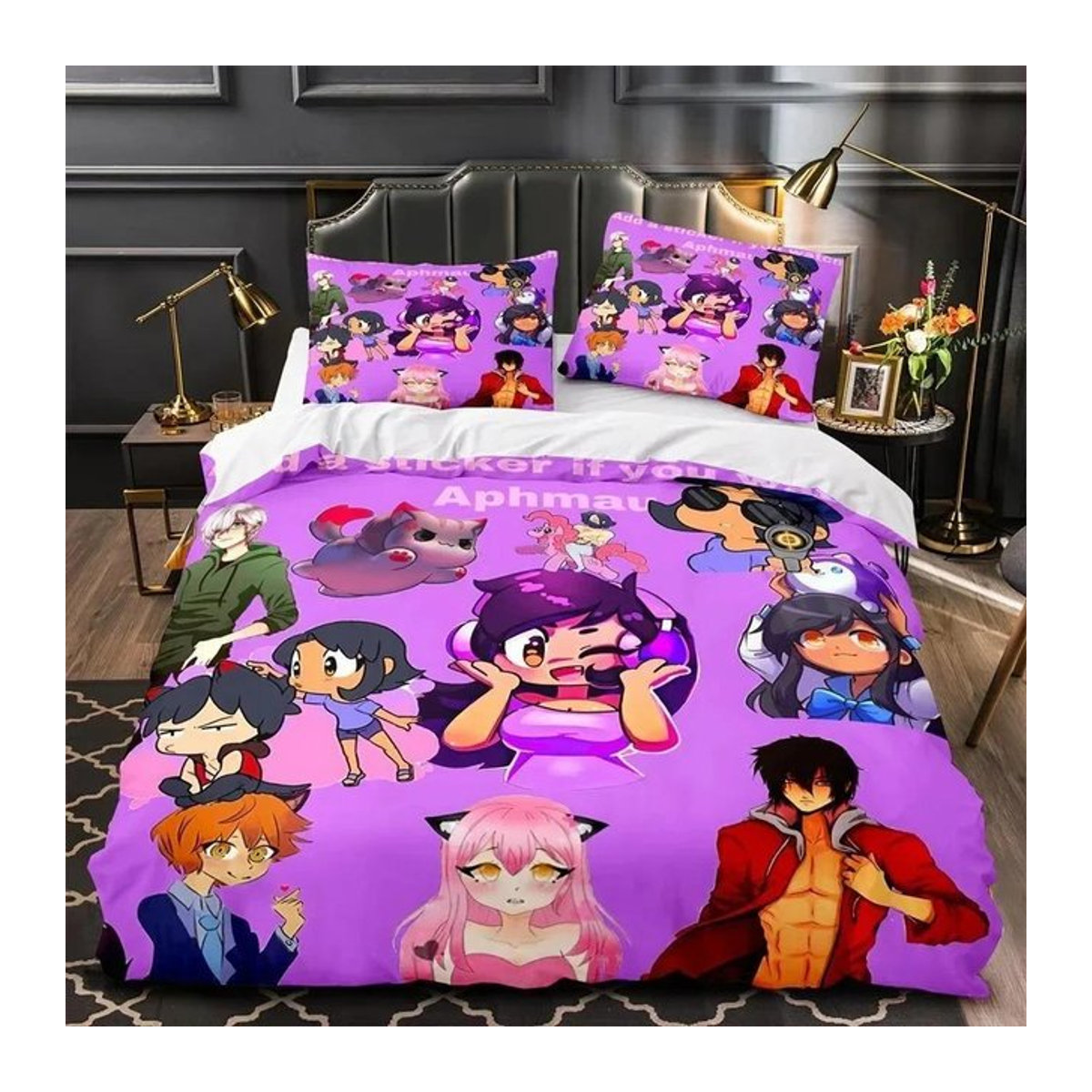 Aphmau Cartoon Bettwäsche-Set mit 3-teiligem Deckenbezug und Kissenbezug in Multicolor, B/B/H: 135 x 200 cm - Bild 1