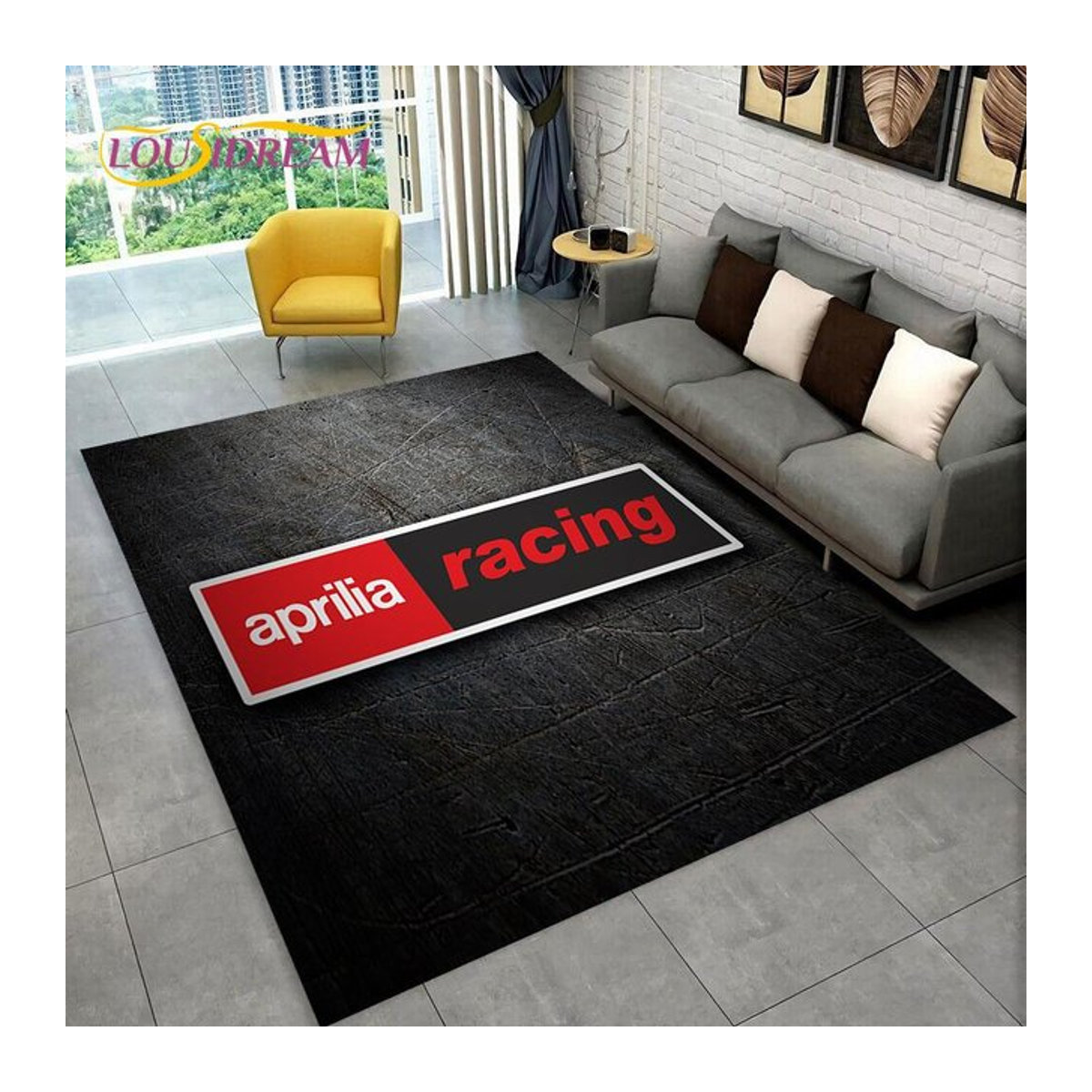 Aprilia Racing Motorrad Logo Druckteppich Schwarz, Rutschfeste Bodenmatte für Wohnzimmer oder Kinderzimmer, B/B: 60 x 90 cm - Bild 1
