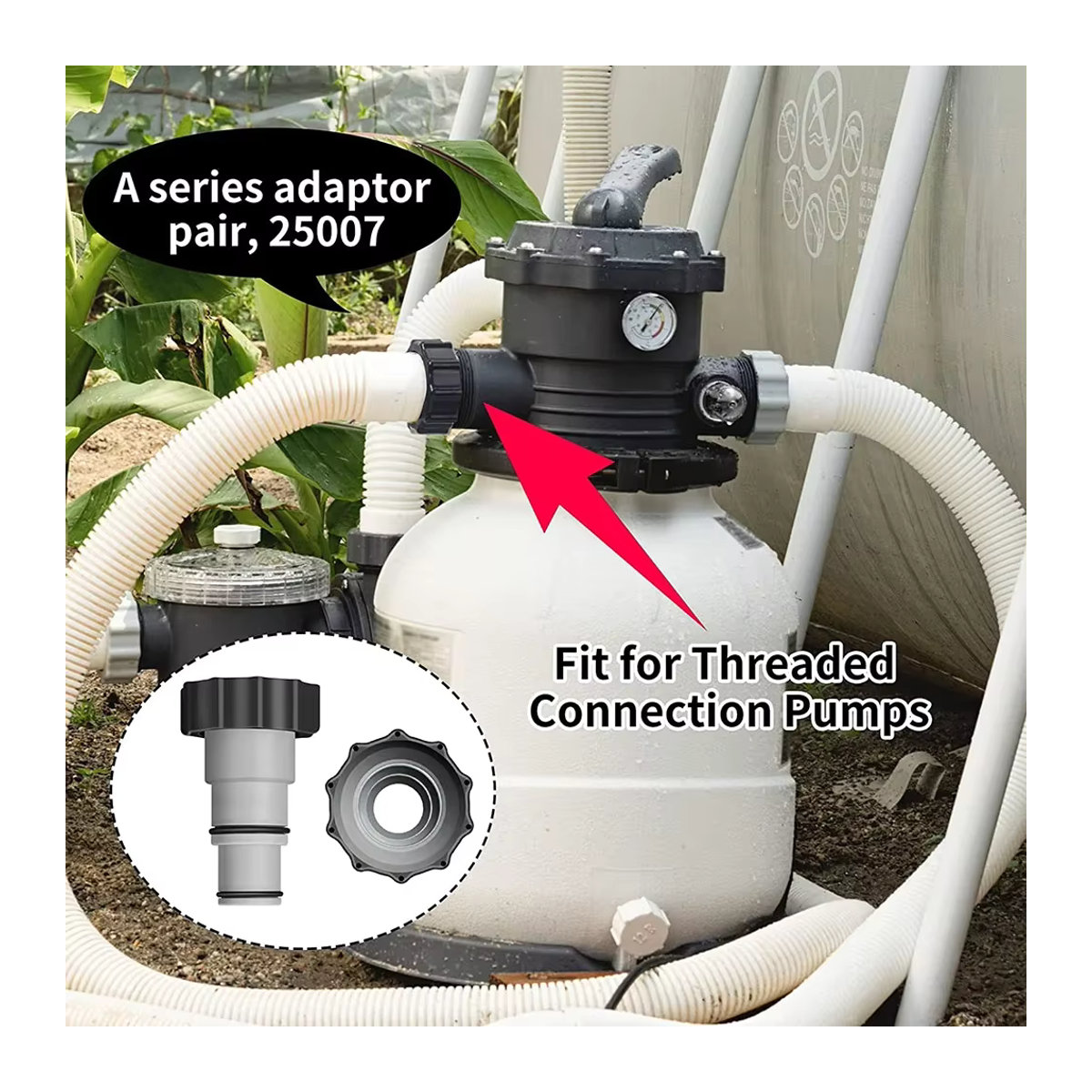 APWIKOGER Ersatz-Poolschlauch-Adapter mit Kragen für Intex Gewindeanschluss Pumpen in Schwarz/Weiß - Bild 3