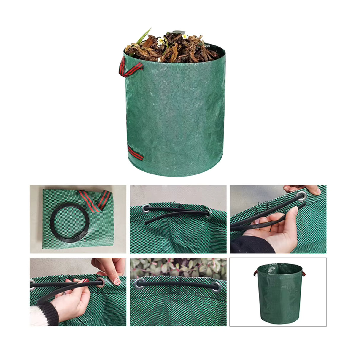 APWIKOGER Gartenabfallbeutel aus gewebtem Material, wasserdichter Müllcontainer für Blätter und Gartenabfälle, wiederverwendbar und faltbar, 100-500 l - Bild 4
