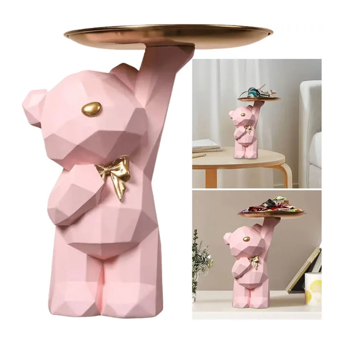 APWIKOGER Geometrische Bär Aufbewahrungsbox aus Kunstharz für Schreibtisch und Büro in Weiß und Rosa - Bild 1
