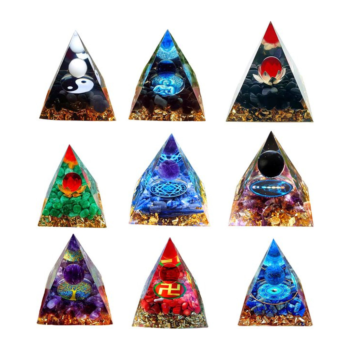 APWIKOGER Kristall Pyramide Skulptur in Mehrfarbig als geometrische Kunststatue im Bohemian Stil - Bild 1