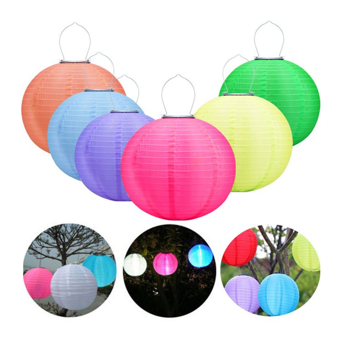 APWIKOGER LED Solar Chinesische Stoff Laterne Wasserdicht Bunte Hängelampe für Dekoration und Feiern Durchmesser: 30,48 cm - Bild 1