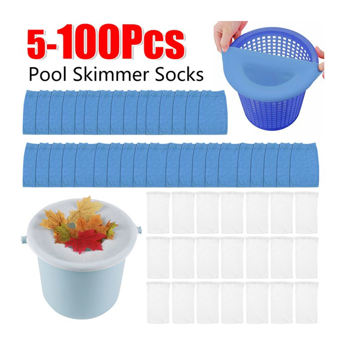 APWIKOGER Pool Skimmer Socken aus elastischem Nylon-Mesh in Weiß, 5 bis 100 Stück für Schwimmbadfilter und Schmutzfangkörbe - Bild 1