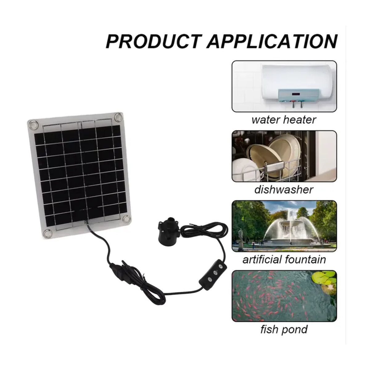 APWIKOGER Solar-Wasserpumpe Set mit Mini-Solarpanel und Einstellschalter für Gartendekoration und Pools, 12V 10W - Bild 3