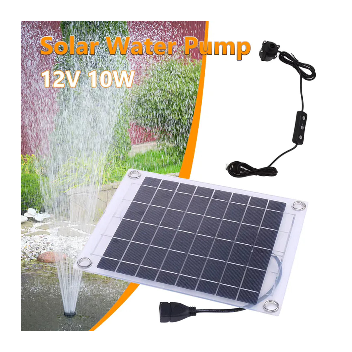 APWIKOGER Solar-Wasserpumpe Set mit Mini-Solarpanel und Einstellschalter für Gartendekoration und Pools, 12V 10W - Bild 4