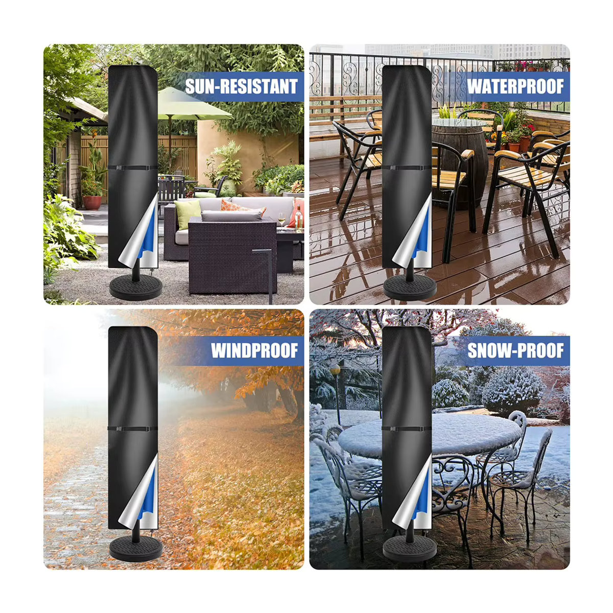 APWIKOGER Sonnenschirm-Abdeckung für Terrassenschirme, wasserdicht und UV-beständig mit Reißverschluss, Schwarz, Durchmesser: 170 cm - Bild 5