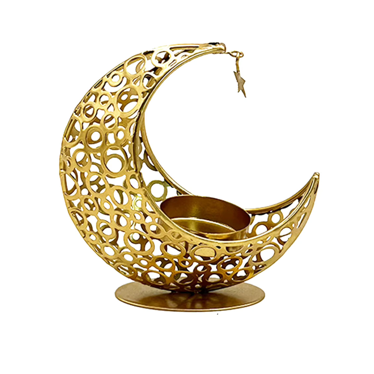 APWIKOGER Teelichthalter aus Metall in Schwarz und Gold für Ramadan und Eid Mubarak, Orientalische Tischdekoration mit geometrischem Design - Bild 3