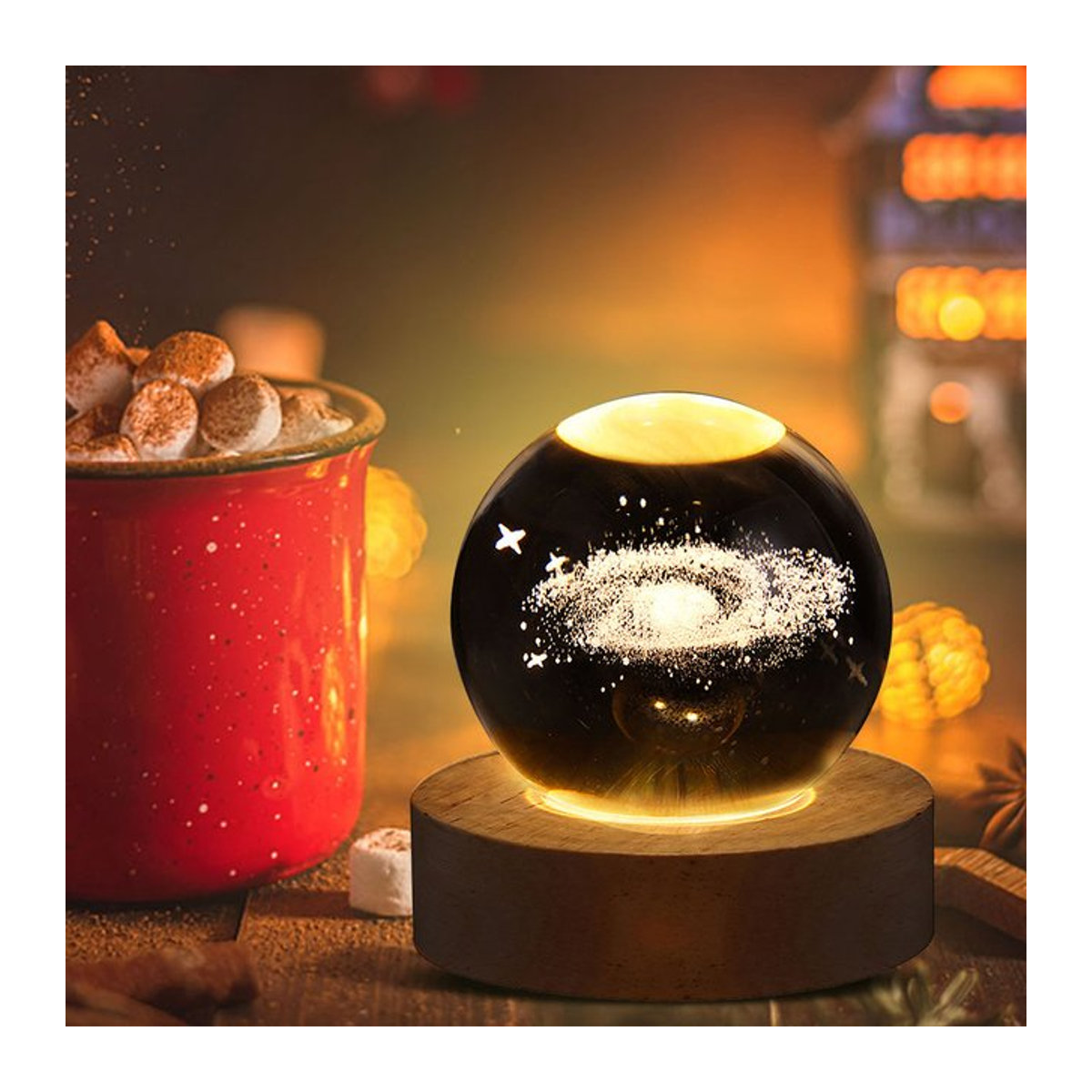 APWIKOGER USB LED Nachtlicht Galaxy Kristallkugel 3D Mond und Planet Tischlampe aus Glas in Bunt und Warmweiß - Bild 1