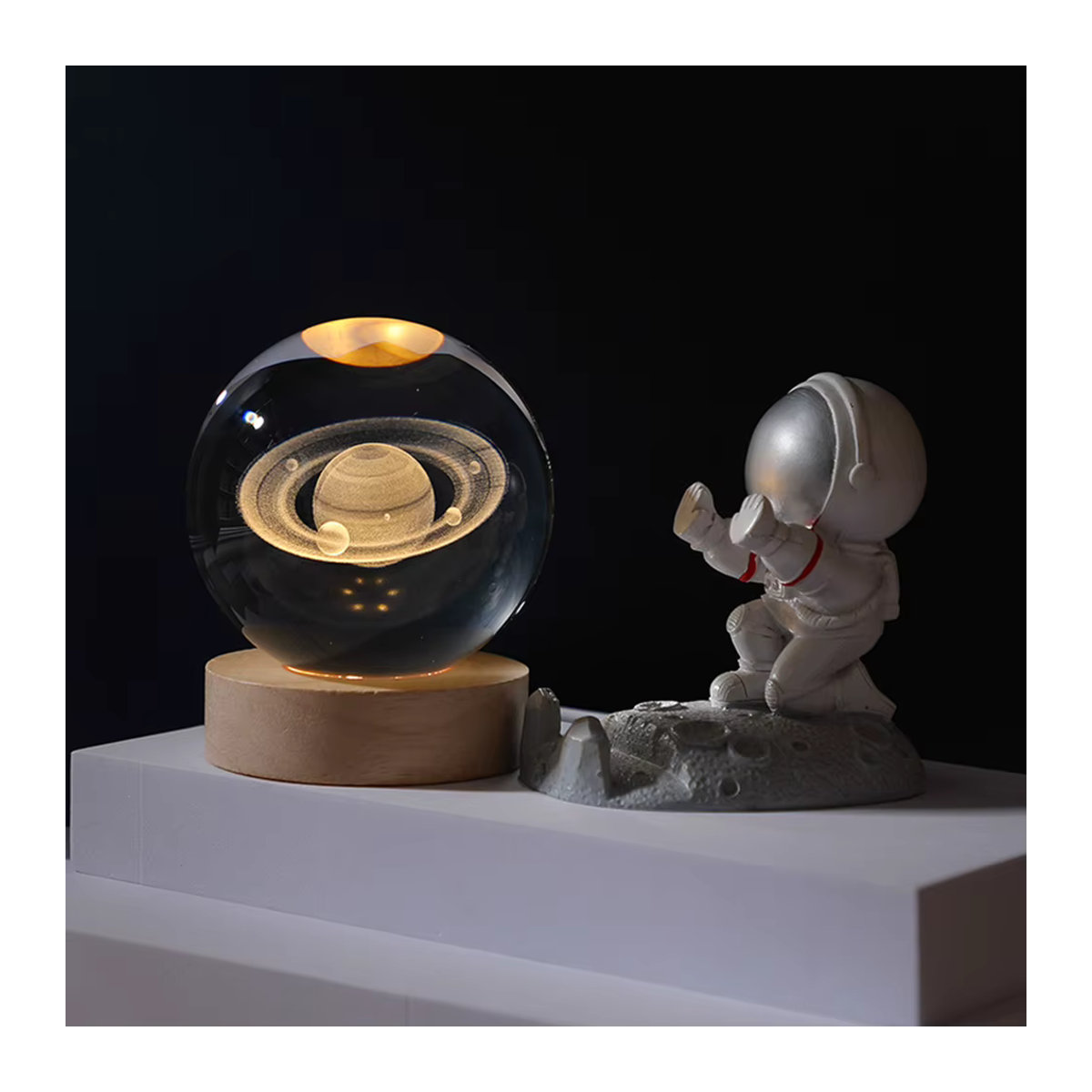 APWIKOGER USB LED Nachtlicht Galaxy Kristallkugel 3D Mond und Planet Tischlampe aus Glas in Bunt und Warmweiß - Bild 3