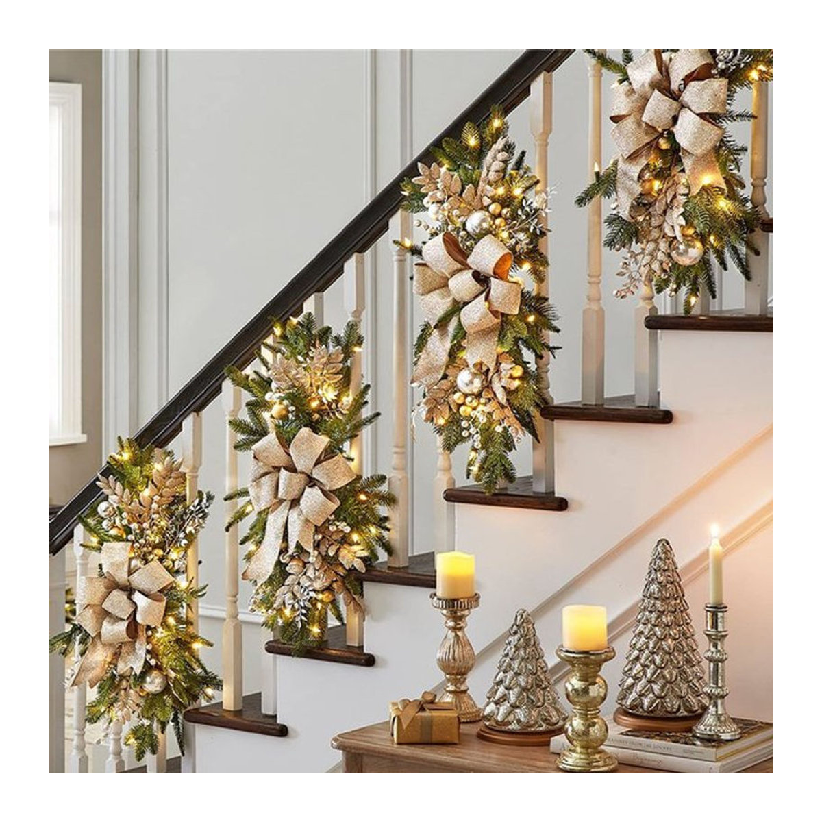 APWIKOGER Weihnachts-Girlande mit künstlichen Blumen als hängende Dekoration für Tür und Treppenhaus in Rot und Mehrfarbig - Bild 1