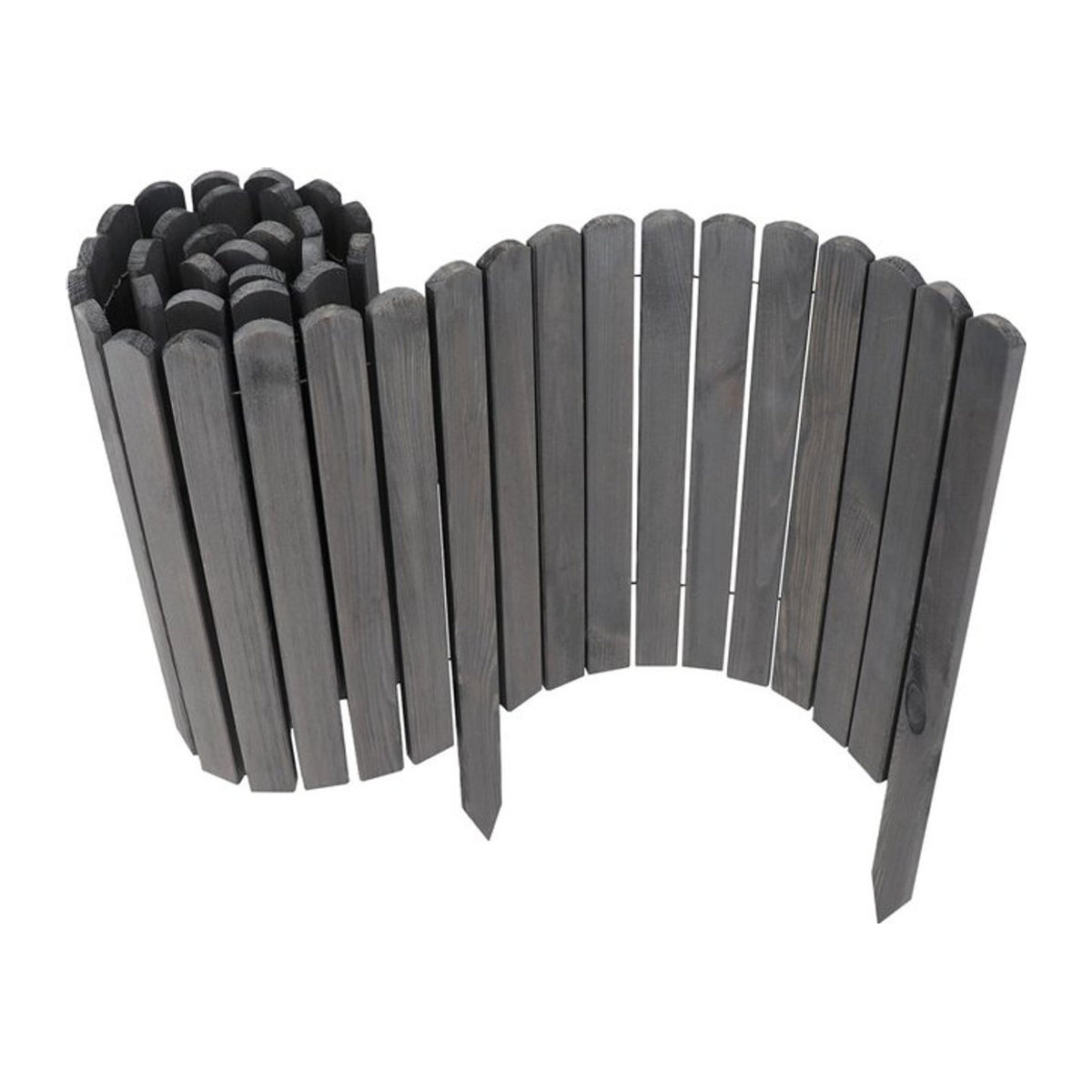 Aquagart Holz Rollzaun Grau Anthrazit Beeteinfassung und flexible Beetumrandung für Wege und Rasenabgrenzungen - Bild 1