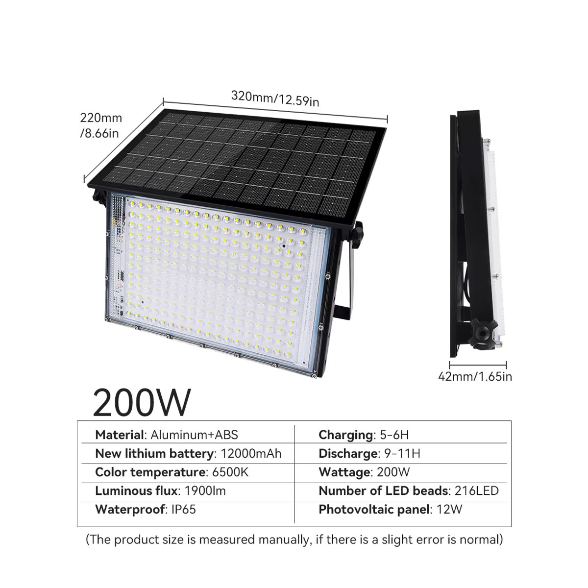 Arbrac Solar-Flutlicht mit Bewegungsmelder und 216 LEDs, 1900 lm, kaltweiß, wasserdichte Solarleuchte für den Außenbereich - Bild 3