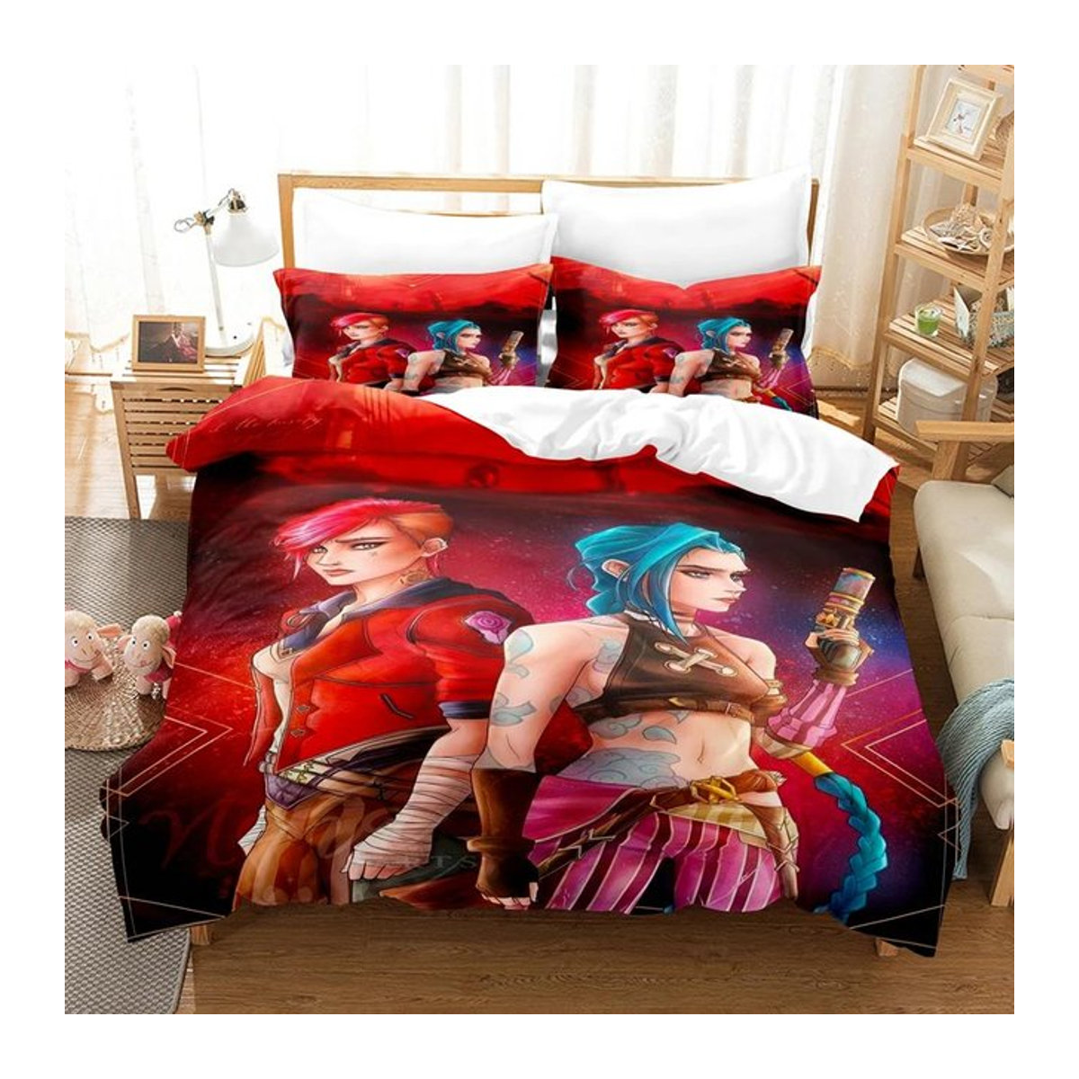 Arcane JinX Bettwäsche-Set aus Polyester mit 3D-Anime-Design und Reißverschluss, B/H: 135 x 200 cm - Bild 1