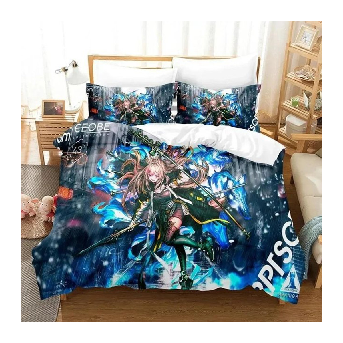 Arknights 3D Anime Bettwäsche-Set mit Bettbezug und Kissenbezug für Erwachsene und Kinder, Breite: 133 cm, Länge: 200 cm (Hinweis: Die Angabe 70x133cm im Original wurde als Maß für den Kissenbezug interpretiert, da ein Bettbezug allein diese Maße nicht si - Bild 1