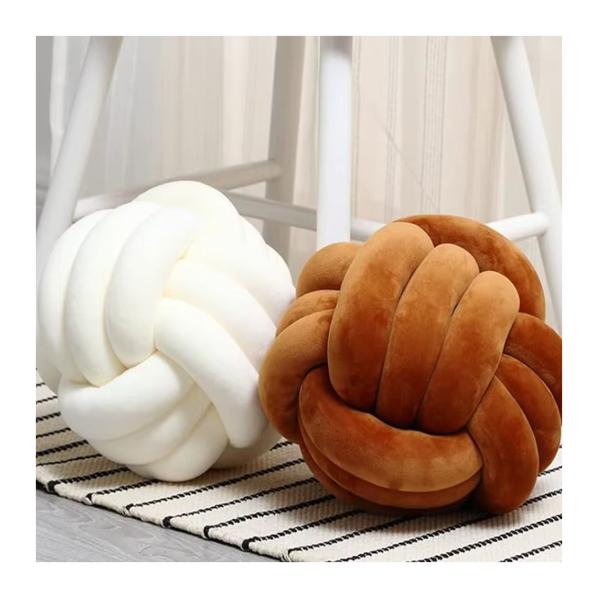 Art Decor Knot Ball Wurfkissen aus weichem Samt in Weiß - Bild 2
