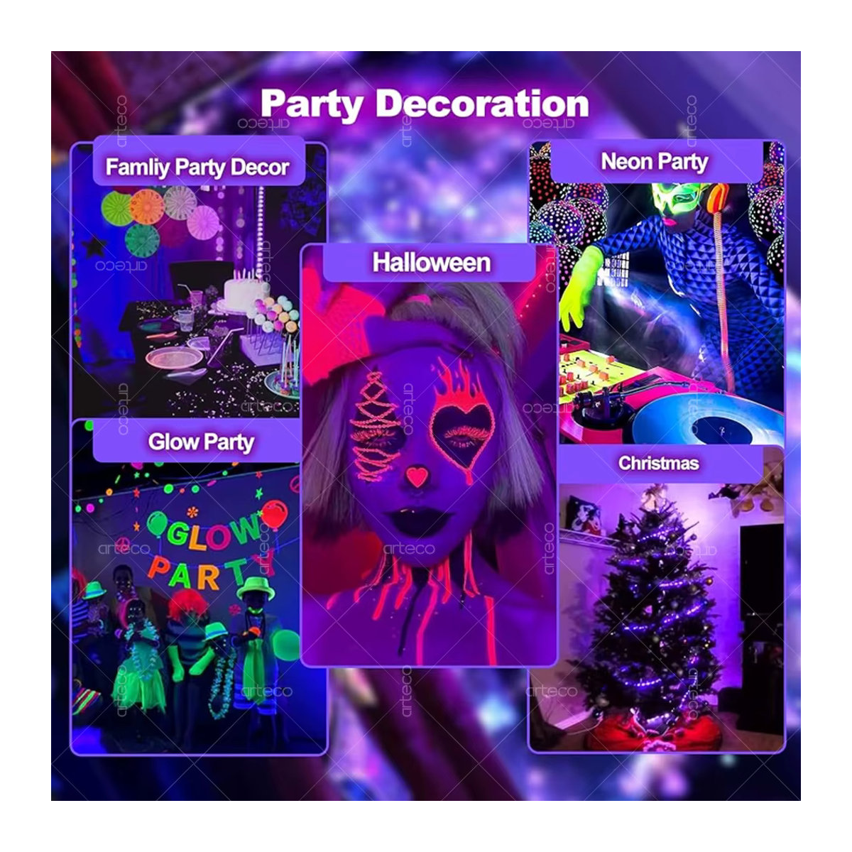 Arteco UV-LED-Streifen mit USB und DC5V, 2835 LED-Diodenband in Schwarz für Party, Heimdekoration und Gelderkennung - Bild 2