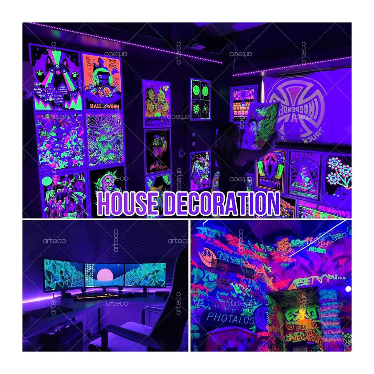 Arteco UV-LED-Streifen mit USB und DC5V, 2835 LED-Diodenband in Schwarz für Party, Heimdekoration und Gelderkennung - Bild 6