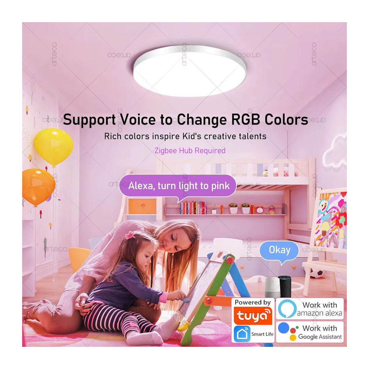 Arteco Zigbee Smart LED Deckenlampe RGB CW mit Tuya App-Steuerung und Alexa-Kompatibilität, Bunt, Minimalistisch - Bild 3
