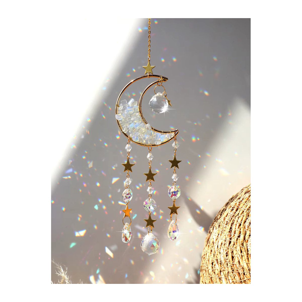 Artilady Kristall Sonnenfänger aus Glas in Bohemian Design mit Mond und Prisma, mehrfarbig hängend - Bild 2