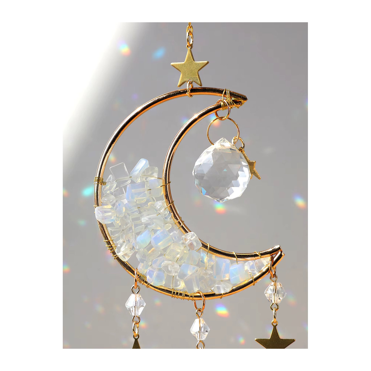 Artilady Kristall Sonnenfänger aus Glas in Bohemian Design mit Mond und Prisma, mehrfarbig hängend - Bild 3