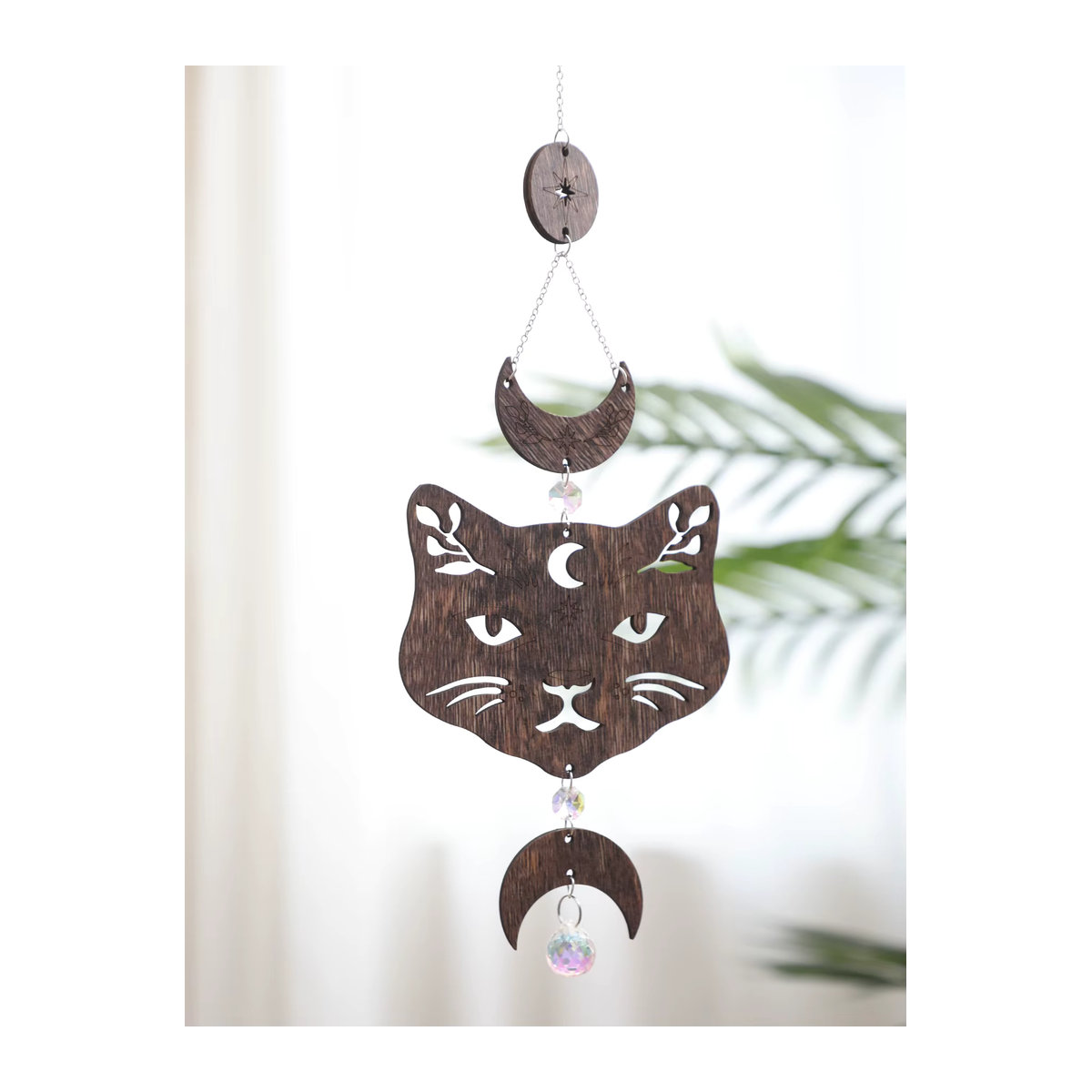 Artilady Wandbehang aus Holz mit Katzen- und Mondphasen-Design in Braun im Bohemian Stil - Bild 2