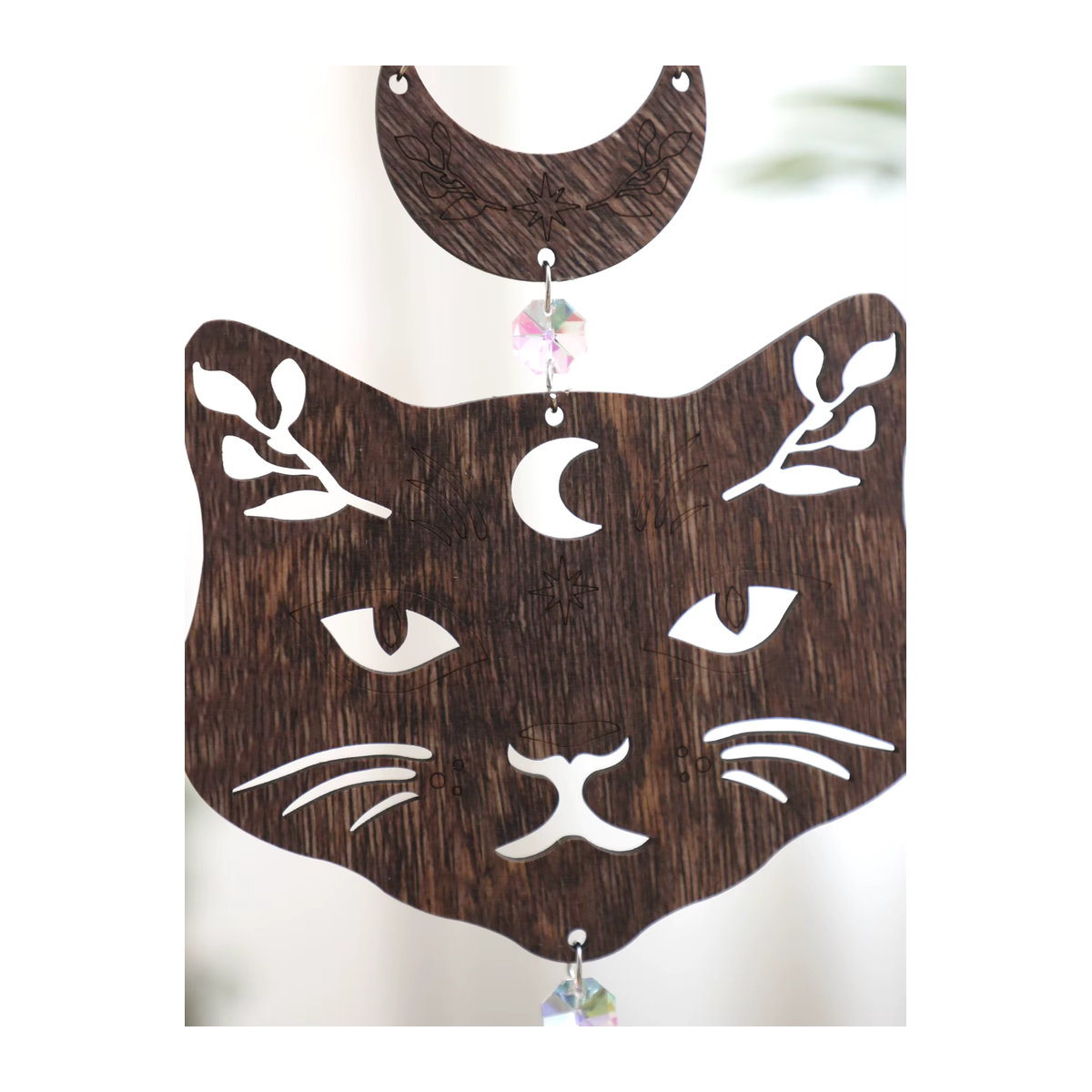 Artilady Wandbehang aus Holz mit Katzen- und Mondphasen-Design in Braun im Bohemian Stil - Bild 5