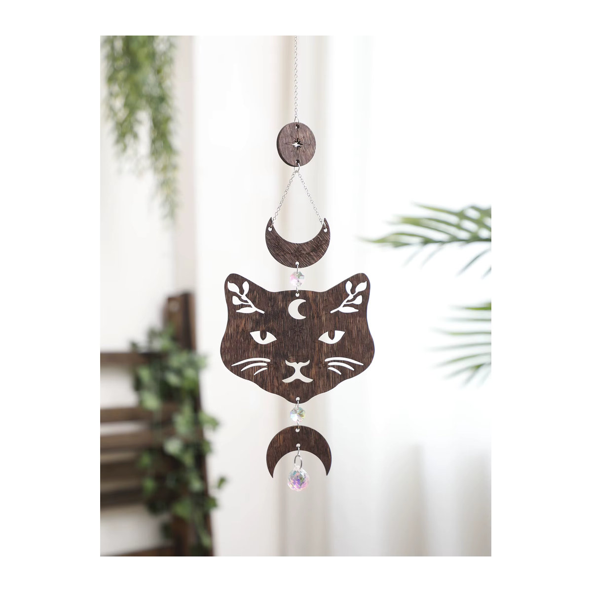Artilady Wandbehang aus Holz mit Katzen- und Mondphasen-Design in Braun im Bohemian Stil - Bild 6