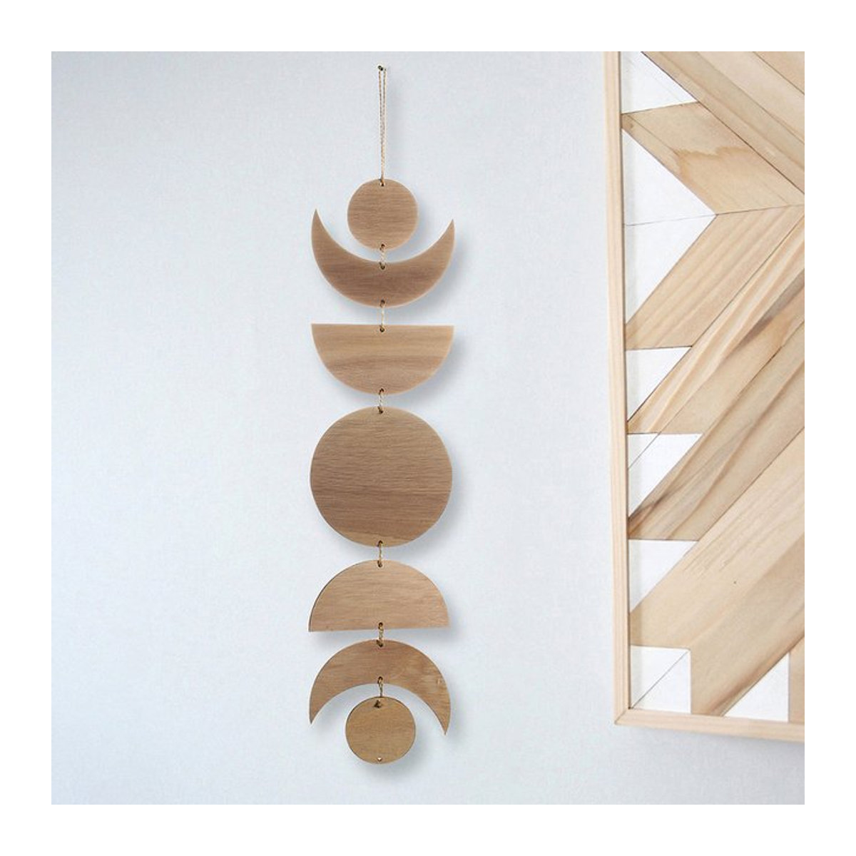 Artilady Wandbehang Mondphase Girlande aus Holz in Braun, Boho Wanddekoration für Kinderzimmer und Ramadan - Bild 1