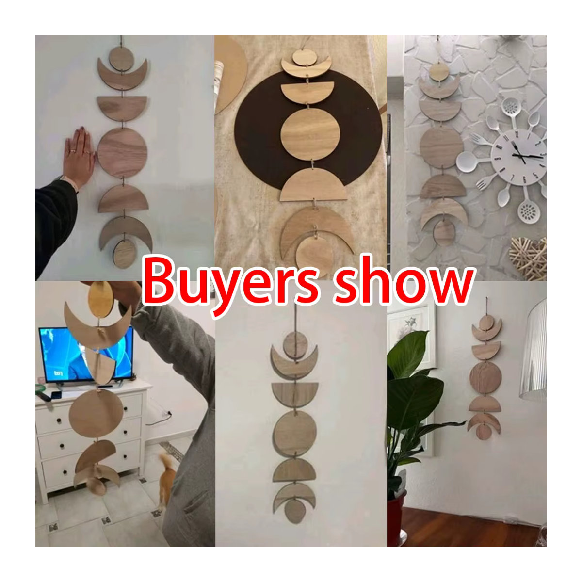 Artilady Wandbehang Mondphase Girlande aus Holz in Braun, Boho Wanddekoration für Kinderzimmer und Ramadan - Bild 2