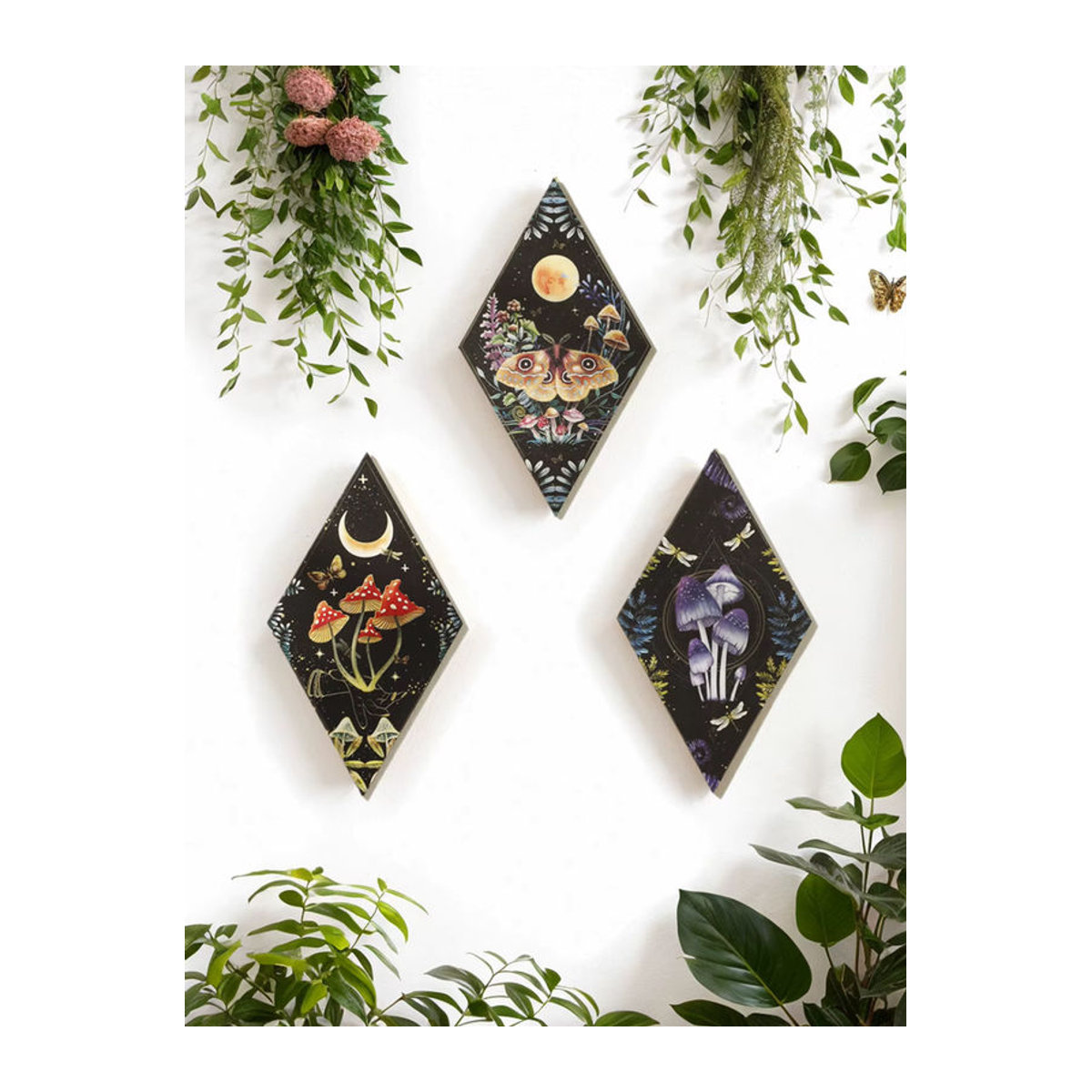 Artilady Wanddeko aus Holz mit Pilz- und Schmetterlingsmuster in Schwarz im Bohemian Design - Bild 2