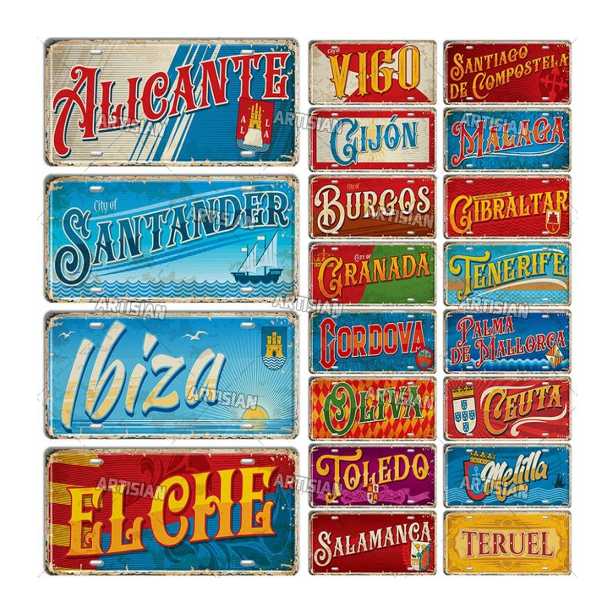 Artiser Metallschild Spanien Stadt Design als dekoratives Wandschild im Vintage-Stil, mehrfarbig, B/H: 15,24 x 15,24 cm - Bild 1
