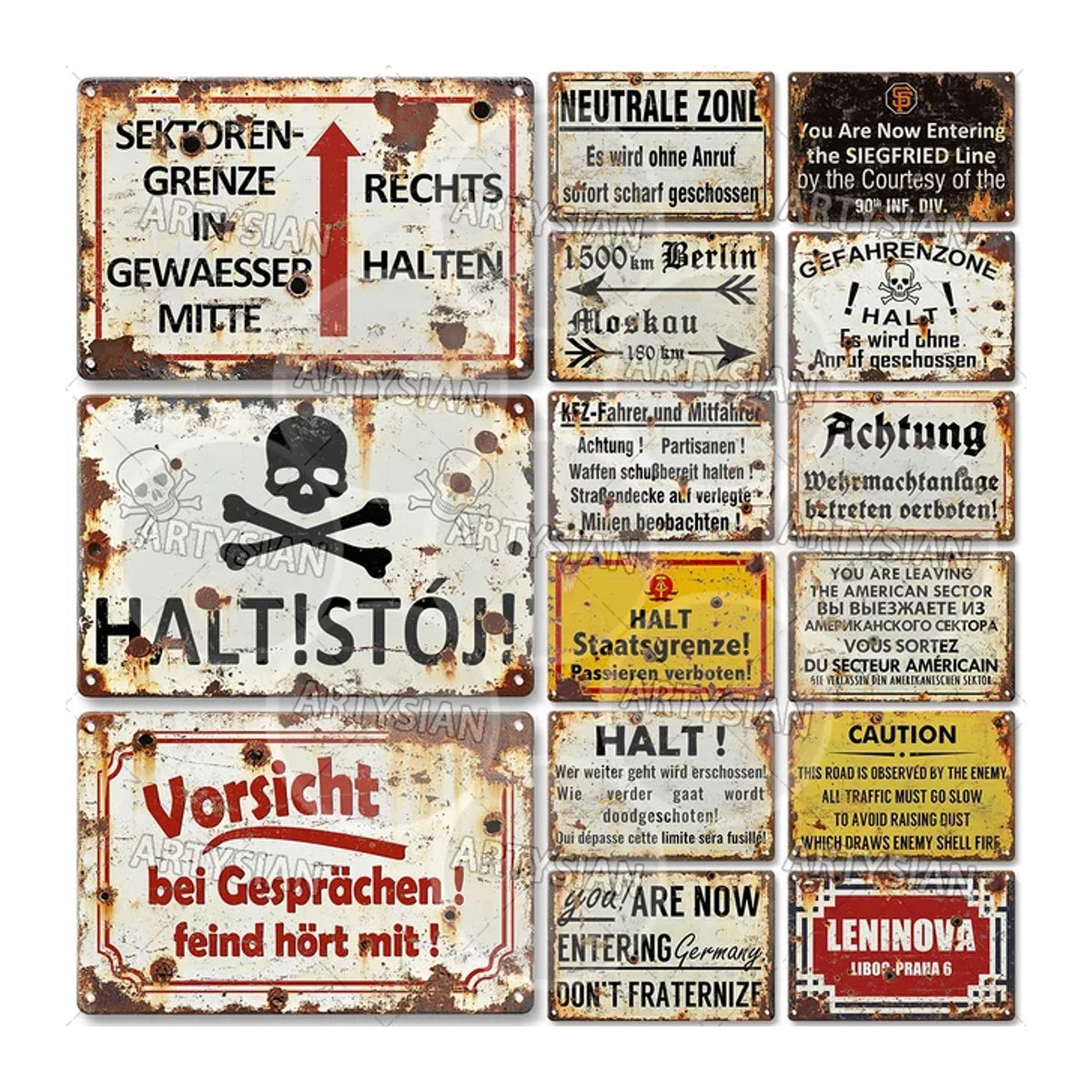 ARTISIAN Metallschild WWII Deutsches Militärwarnschild Kalter Krieg DDR Sektor B/H: 20 x 20 cm - Bild 1