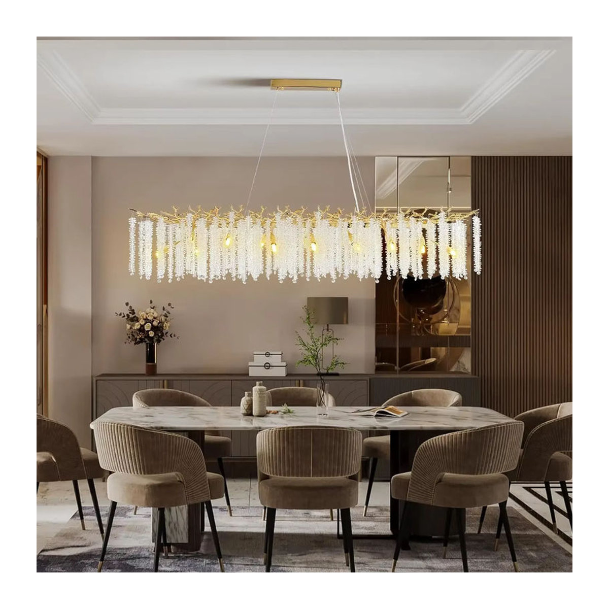 Artpad Klassischer Kronleuchter aus Aluminium mit Gold und Kristall-Quasten für Esszimmer, Wohnzimmer oder Küche - Bild 2