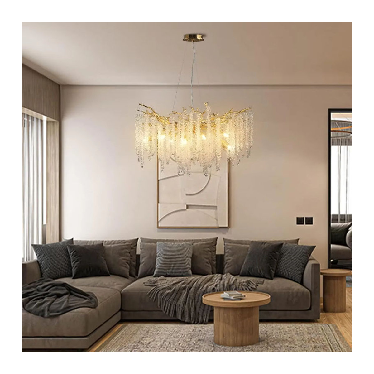 Artpad Klassischer Kronleuchter aus Aluminium mit Gold und Kristall-Quasten für Esszimmer, Wohnzimmer oder Küche - Bild 4