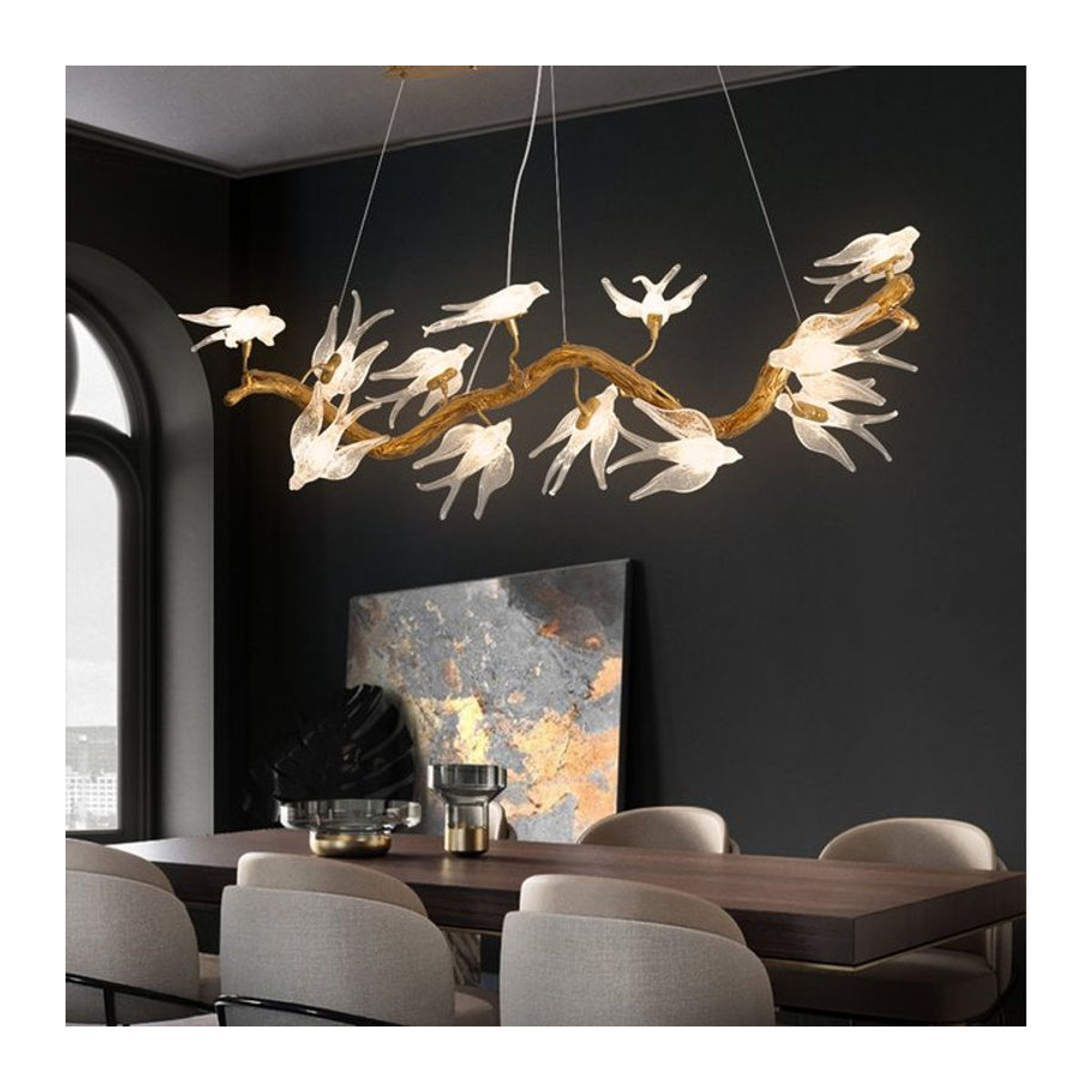 Artpad Kristall Kronleuchter mit Glas-Vogel-Design in Braun für Wohnzimmer, Esszimmer und Küche im Retro-Stil - Bild 1