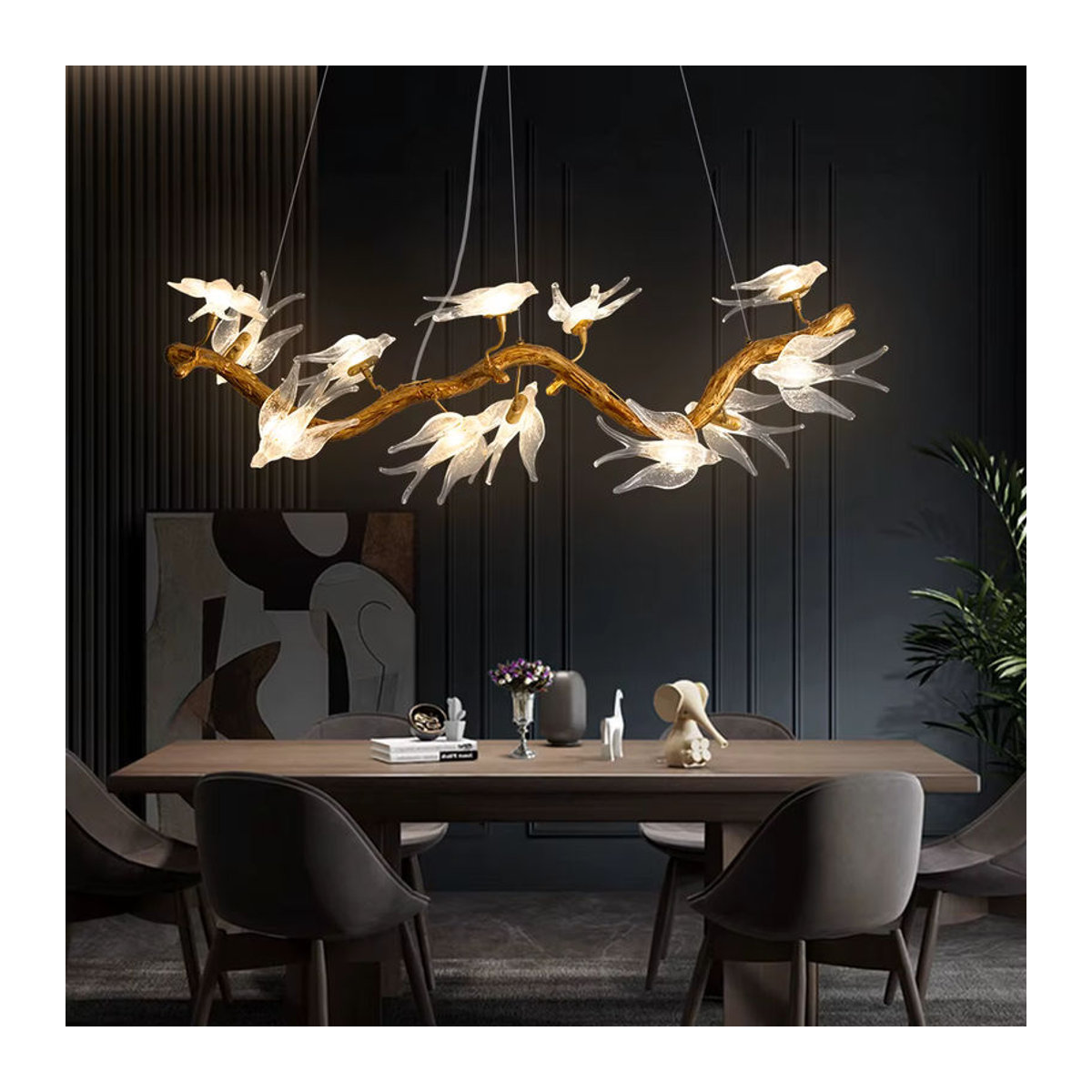 Artpad Kristall Kronleuchter mit Glas-Vogel-Design in Braun für Wohnzimmer, Esszimmer und Küche im Retro-Stil - Bild 2
