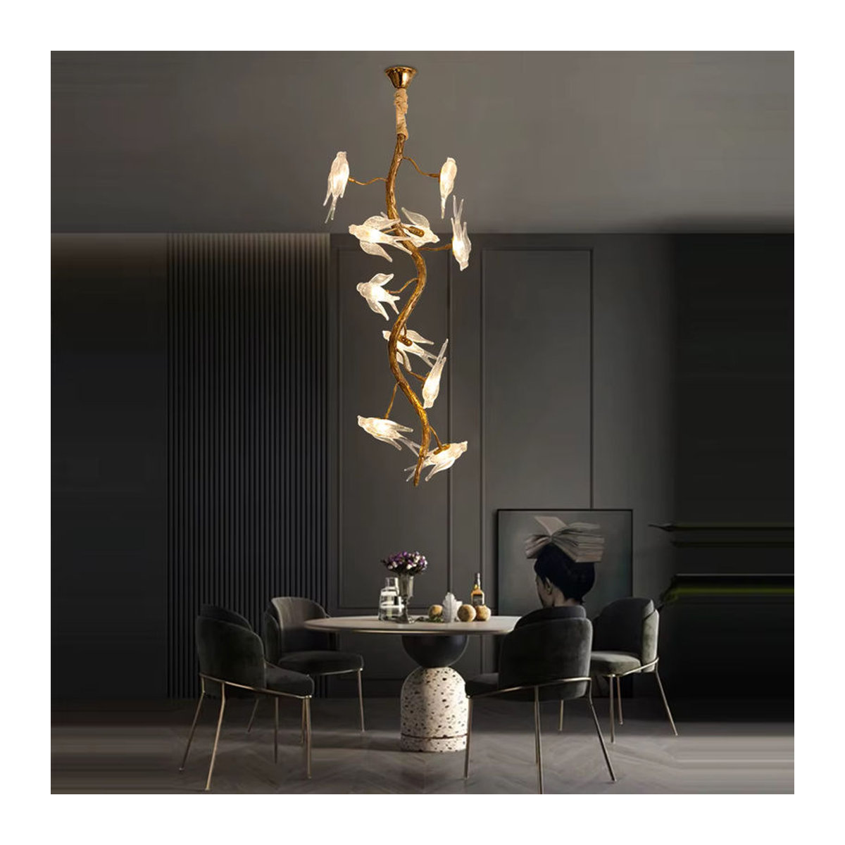 Artpad Kristall Kronleuchter mit Glas-Vogel-Design in Braun für Wohnzimmer, Esszimmer und Küche im Retro-Stil - Bild 3