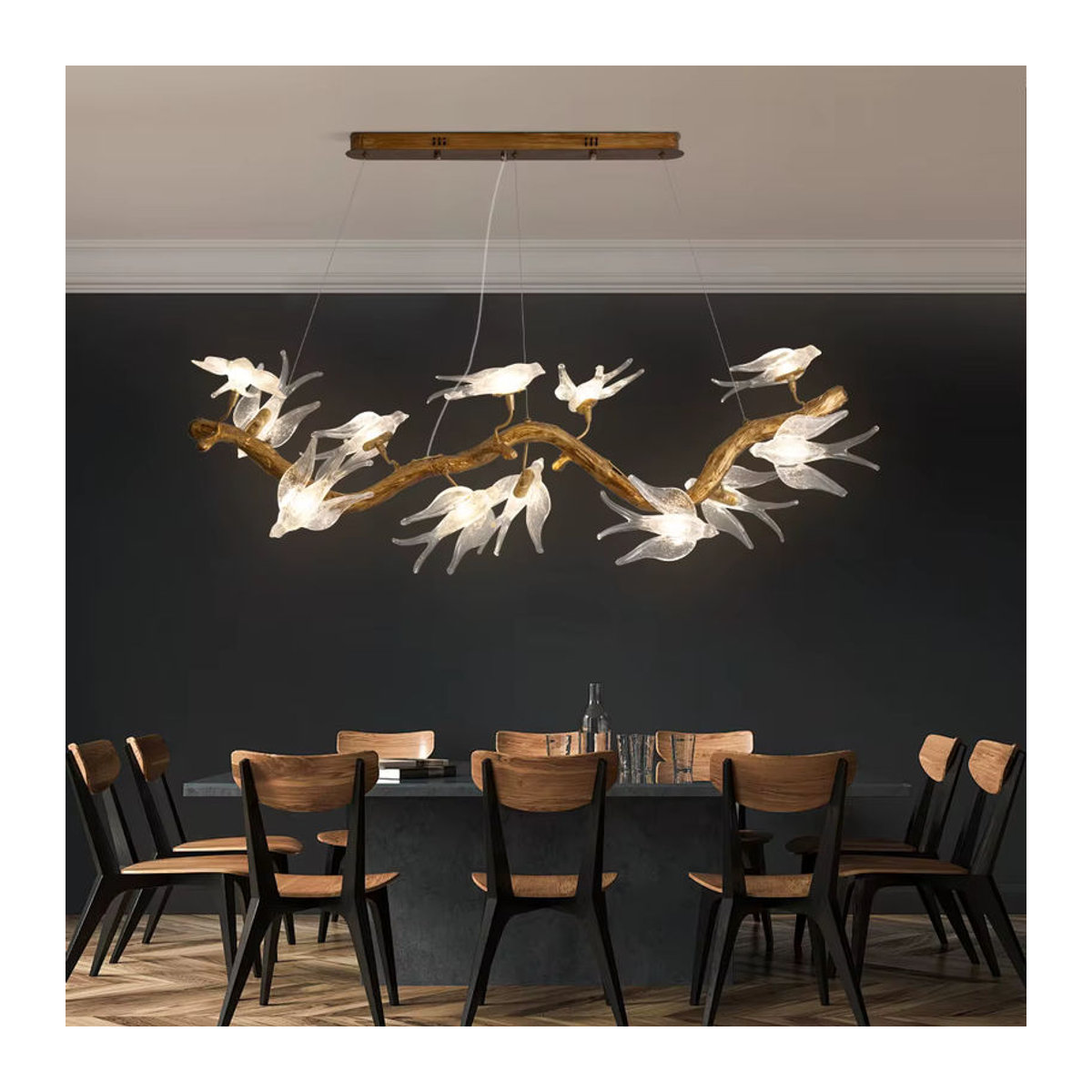 Artpad Kristall Kronleuchter mit Glas-Vogel-Design in Braun für Wohnzimmer, Esszimmer und Küche im Retro-Stil - Bild 4