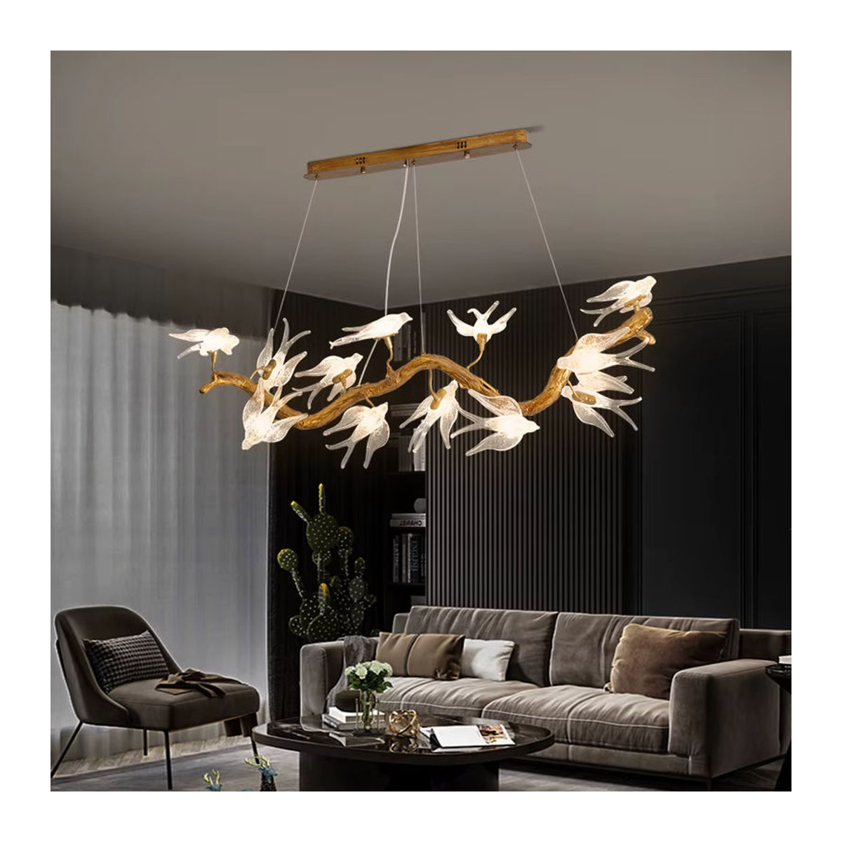 Artpad Kristall Kronleuchter mit Glas-Vogel-Design in Braun für Wohnzimmer, Esszimmer und Küche im Retro-Stil - Bild 5