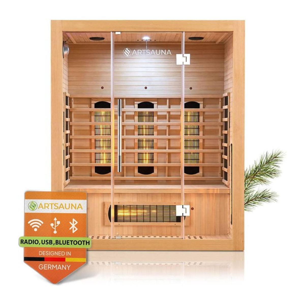 Artsauna Infrarotkabine Kiruna160 Dual Technologie mit 6 Vollspektrumstrahlern und 3 Flächenstrahlern für 3 Personen, B/T/H: 160 x 105 x 190 cm - Bild 1