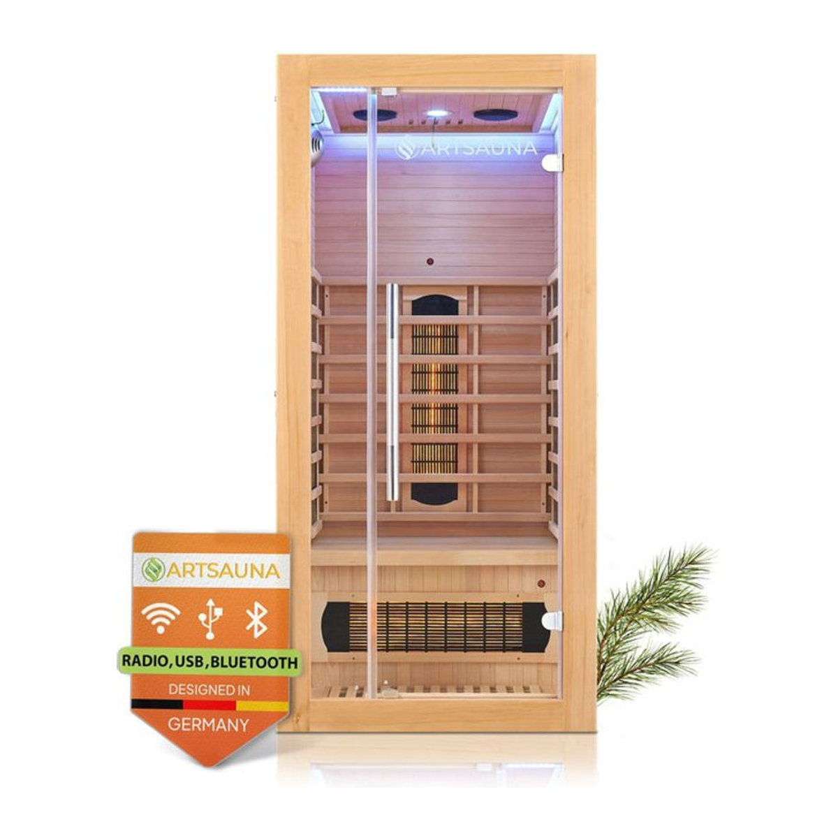 Artsauna Infrarotkabine Kiruna90 Dual Technologie mit 4 Vollspektrumstrahlern und 3 Flächenstrahlern in Natur - Bild 1