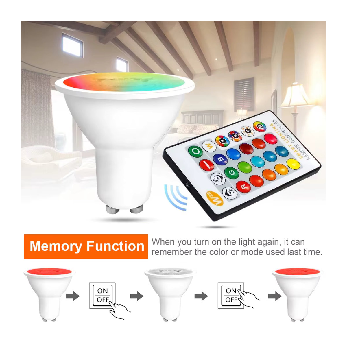 Asign LED GU10 Strahler Set mit Infrarot-Fernbedienung, 8W, RGBW Warmweiß und 16 Farben, dimmbar, 4er Pack - Bild 3