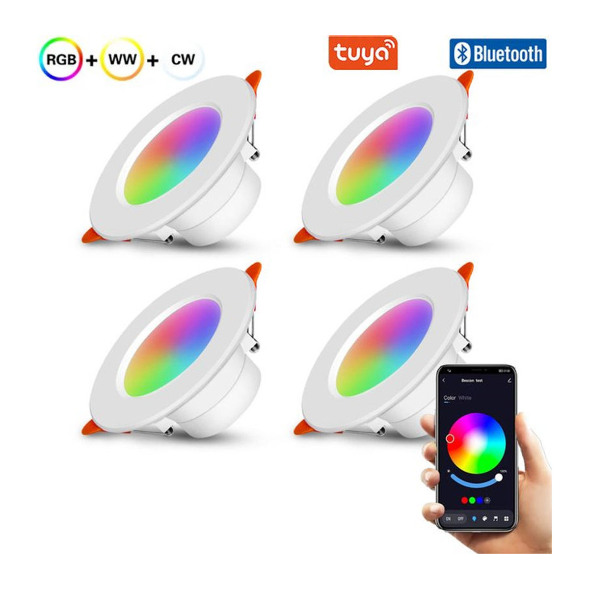 Asign Smart Bluetooth RGB LED-Einbaustrahler 10W, dimmbar und CCT-Steuerung, Weiß/Bunt - Bild 1