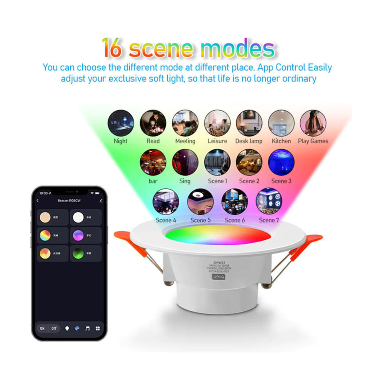 Asign Smart Bluetooth RGB LED-Einbaustrahler 10W, dimmbar und CCT-Steuerung, Weiß/Bunt - Bild 4